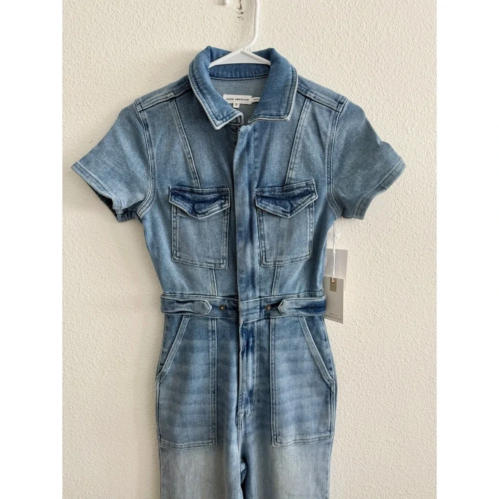 Good American Denim Jumpsuit NWT Sz 0 XS Fit for‎ Success Bootcut Stretch